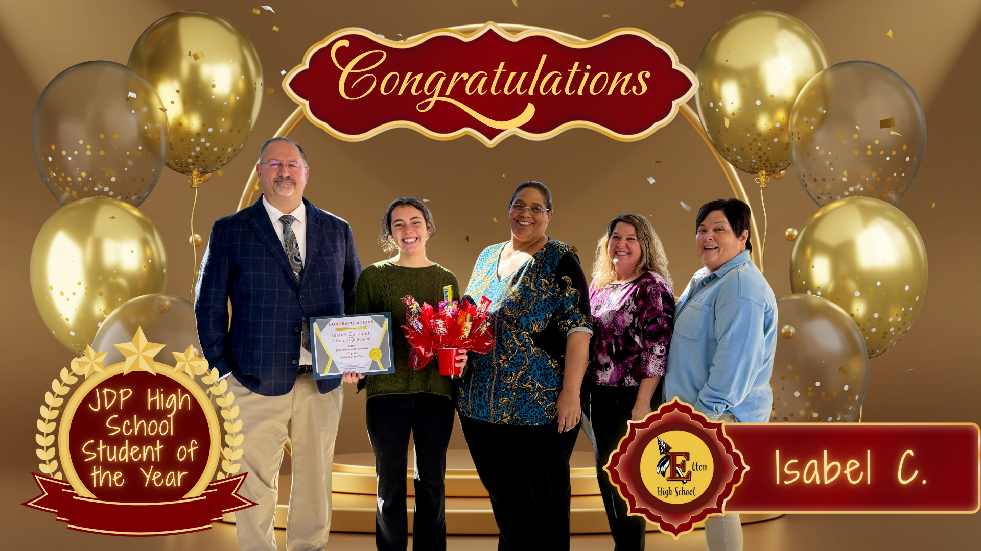 Congratulations to Isabel C. of Elton High for being named "JDP High School Student of the Year". 