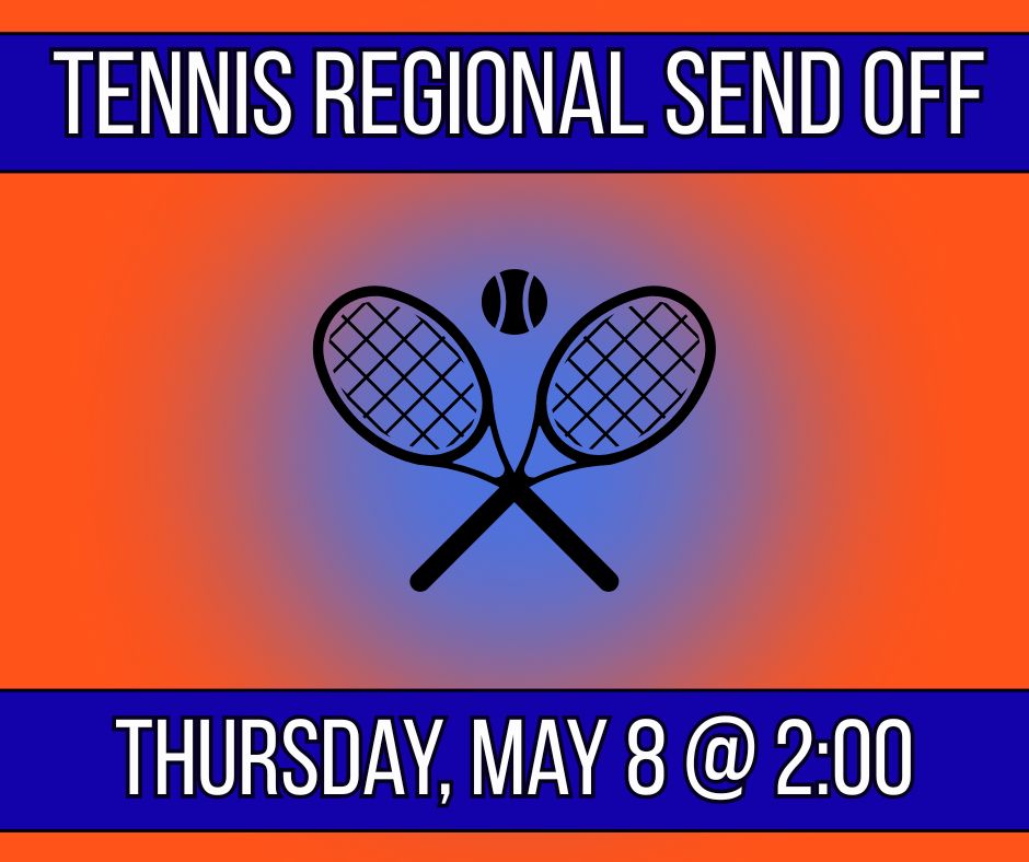 💥𝐓𝐞𝐧𝐧𝐢𝐬 𝐑𝐞𝐠𝐢𝐨𝐧𝐚𝐥 𝐒𝐞𝐧𝐝 𝐎𝐟𝐟💥  📅 Date: Thursday, May 8 ⏰ Time: 2:00 📍 Location: Secondary campus  Join us in front of the secondary building as we send off Julissa and Fabian to the Regional Tennis Tournament! 🎾