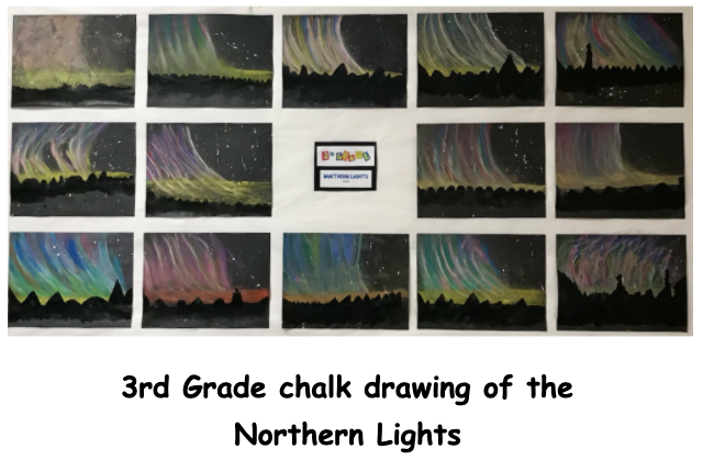 3rd Grade caulk drawing of the Northern Lights