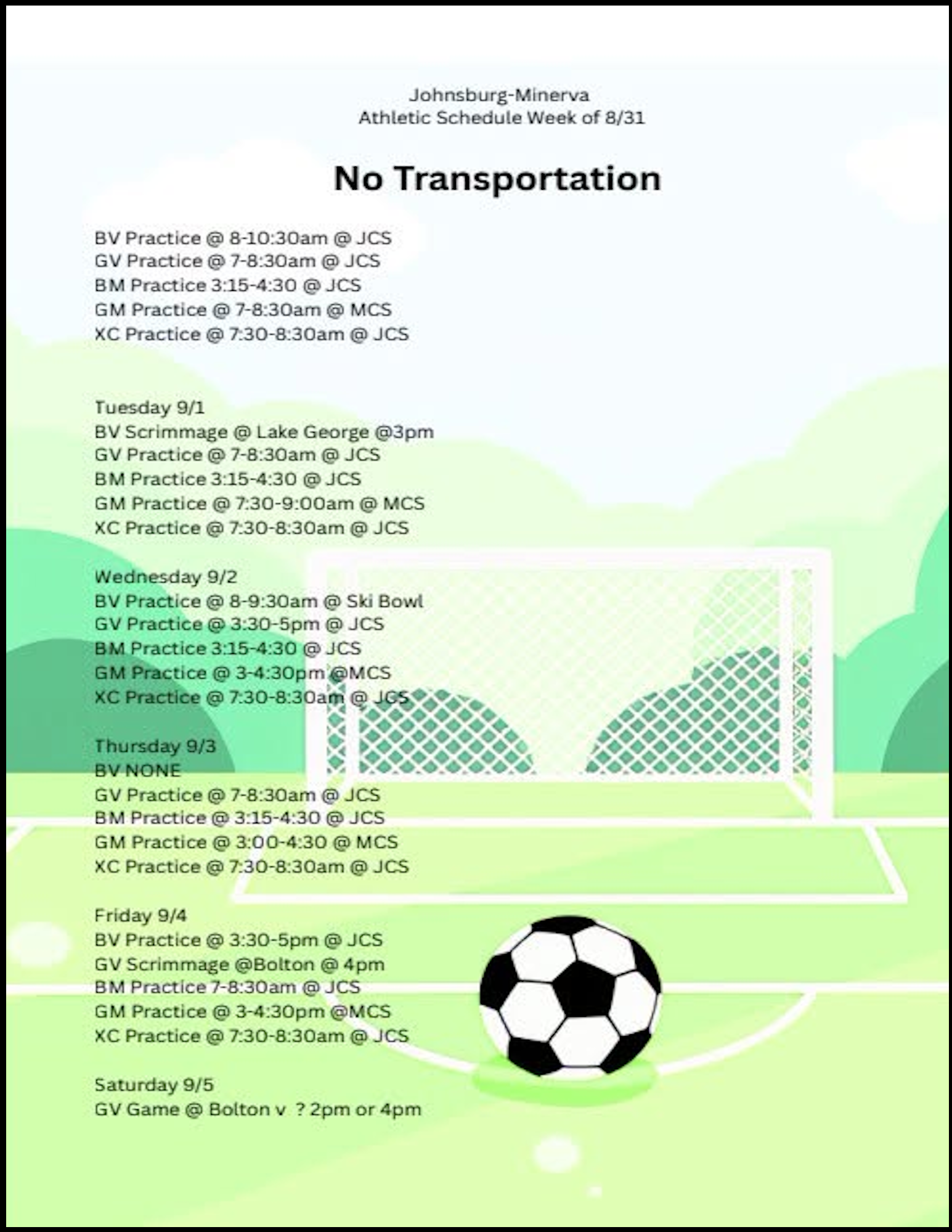 Soccer Practice Schedule Soccer Practice Schedule