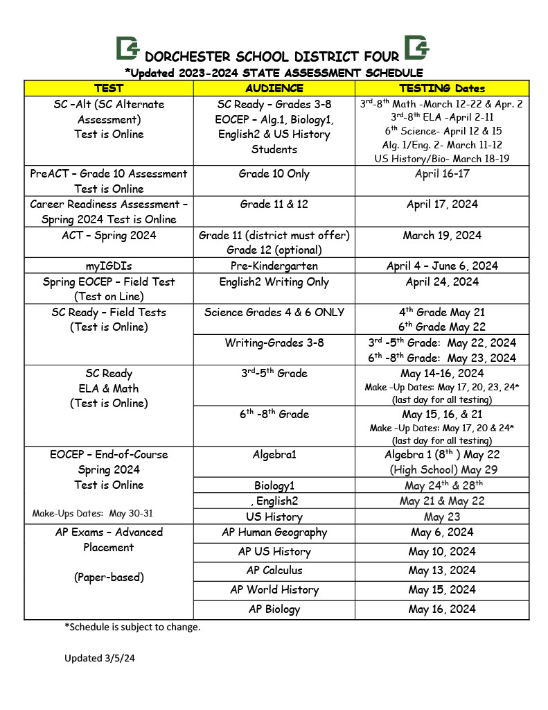 State-Assessment Schedule
