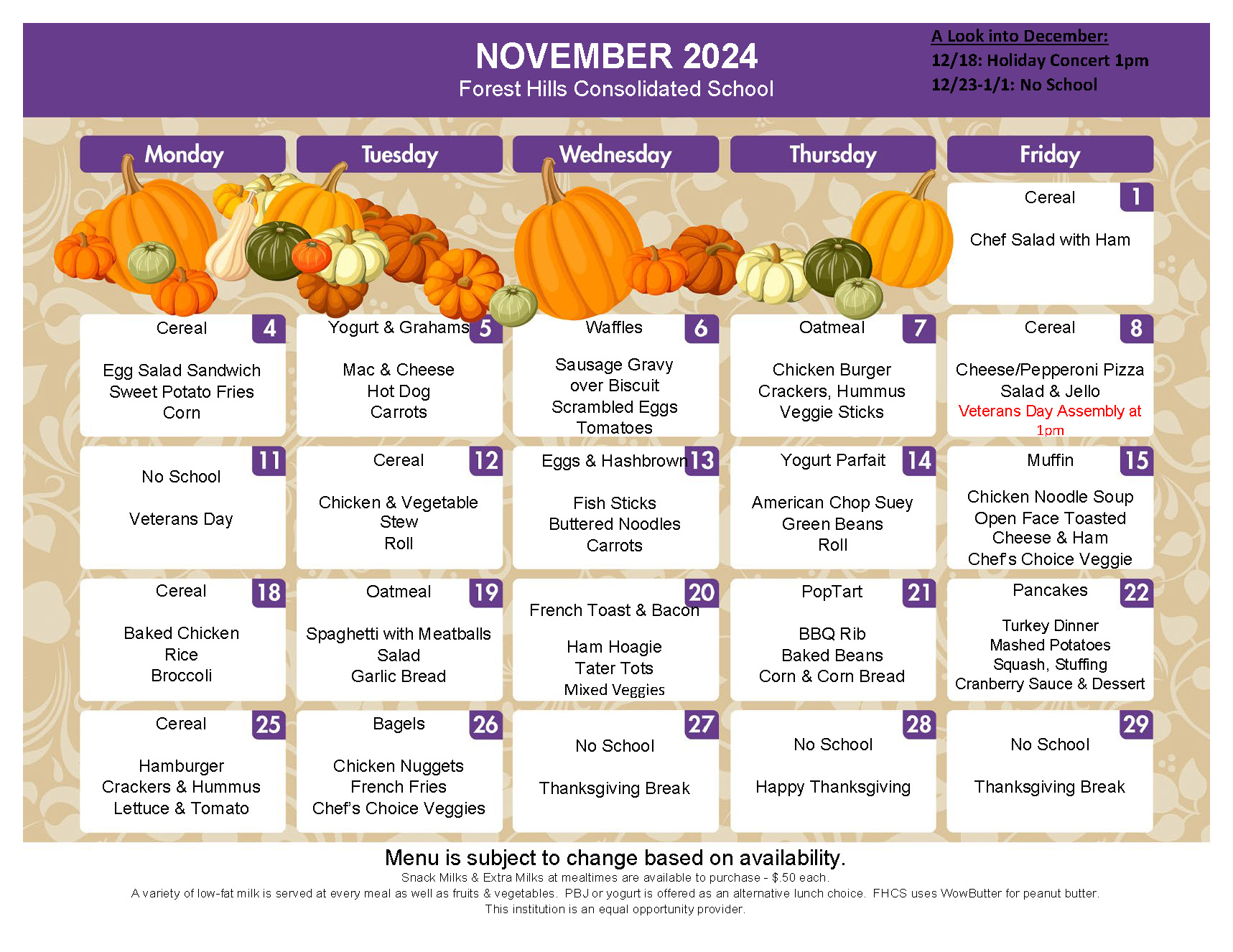 November 2024 Meal Calendar