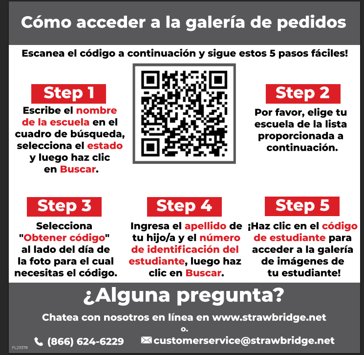 Picture Code for Ordering Student's School Pictures in Spanish
