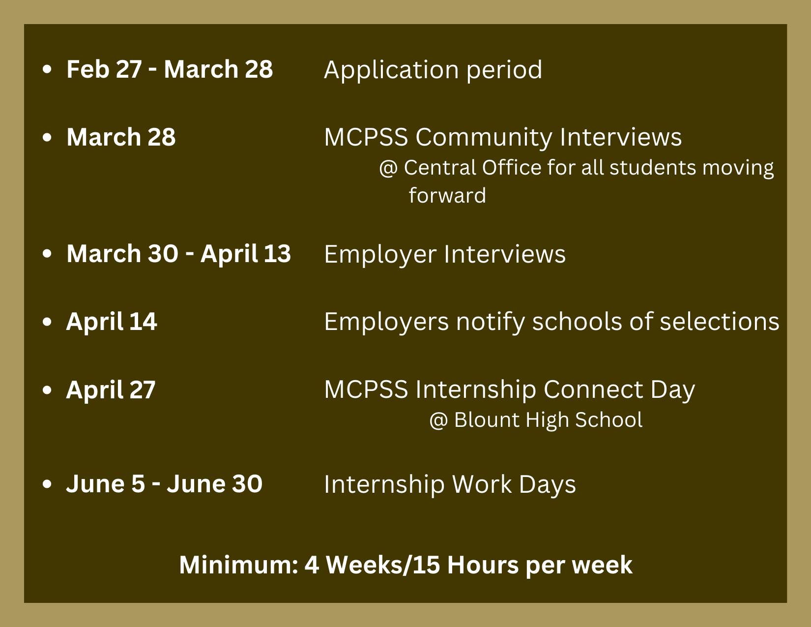 Internship Timeline