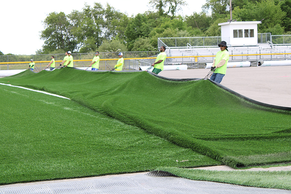 The turf being installed