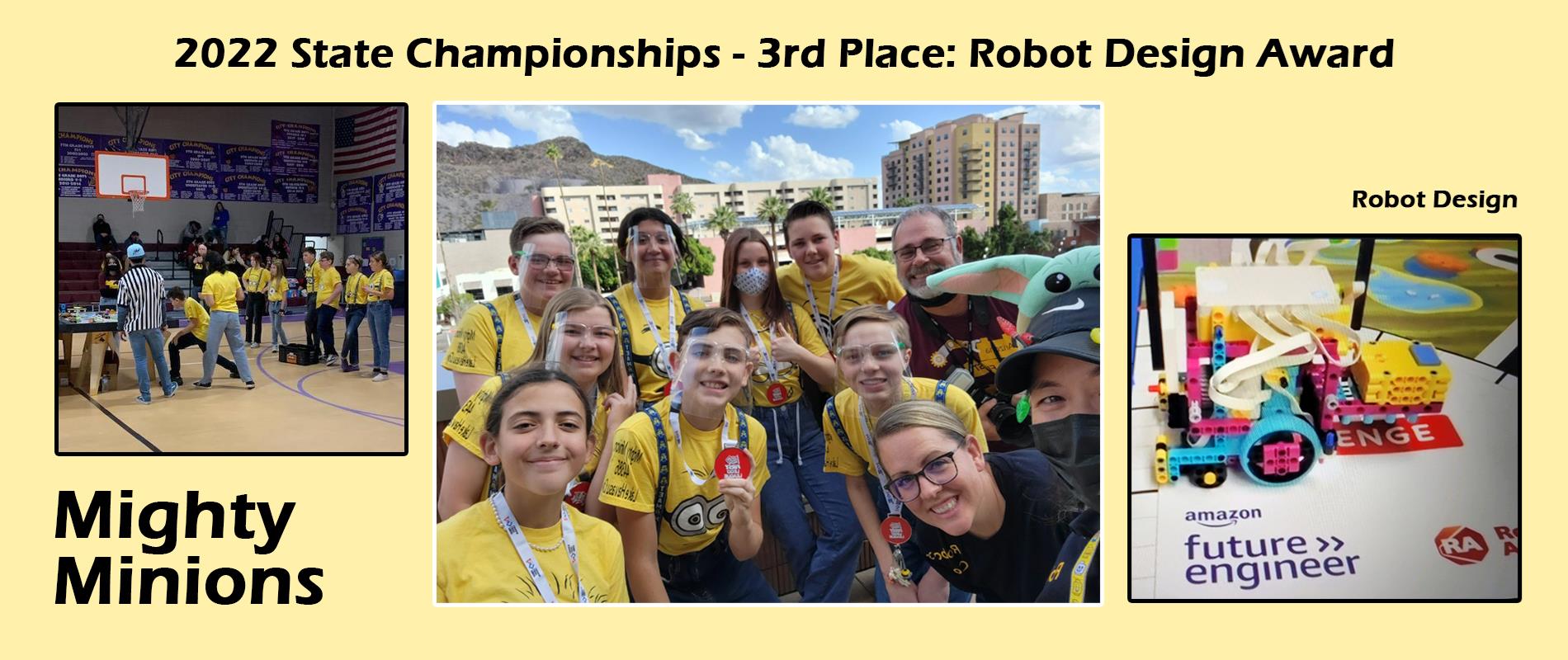 Mighty Minions robotics team takes 3rd (out of 43 teams) in Robot Design at State Championships