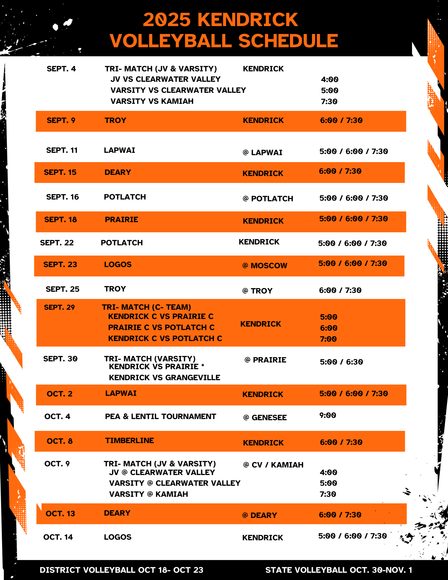 2025 Volleyball Schedule