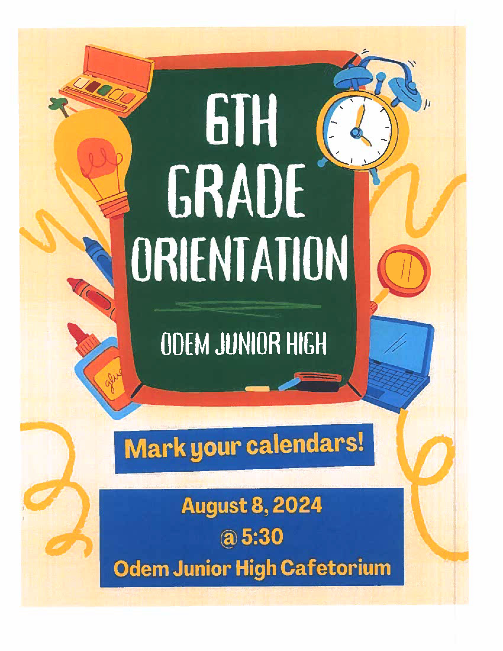 6th Grade Orientation flyer