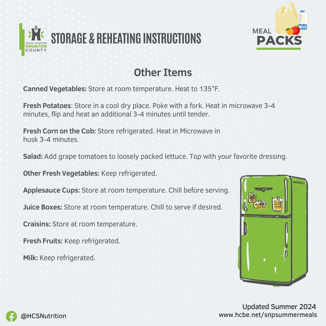 Storage & Reheating Instructions for Other Items - Click for Details