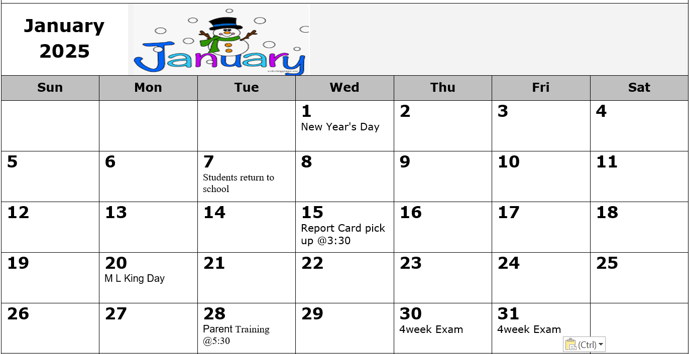 MONTHLY CALENDAR