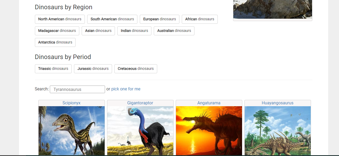 Screenshot of Homepage for dinosaurpictures.org