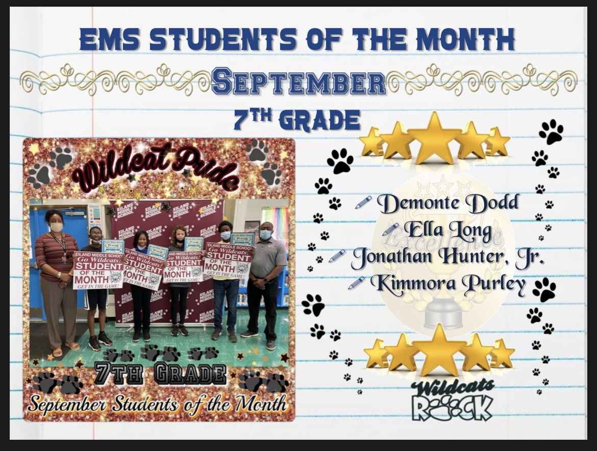 September 7th Grade Students of the Month 