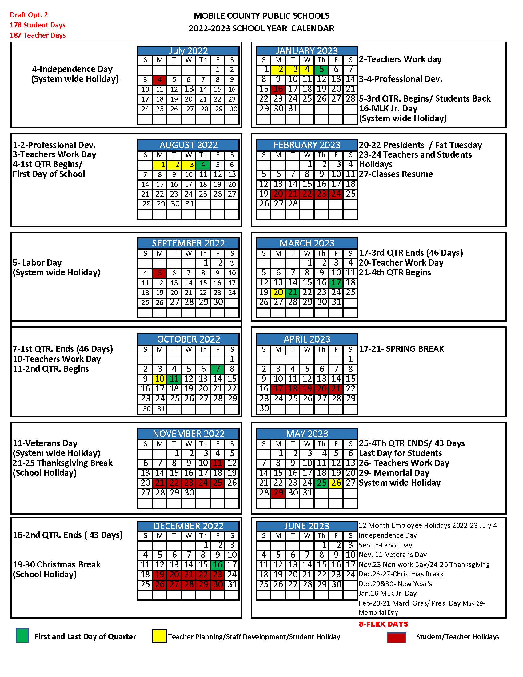 2022-2023 School calendar
