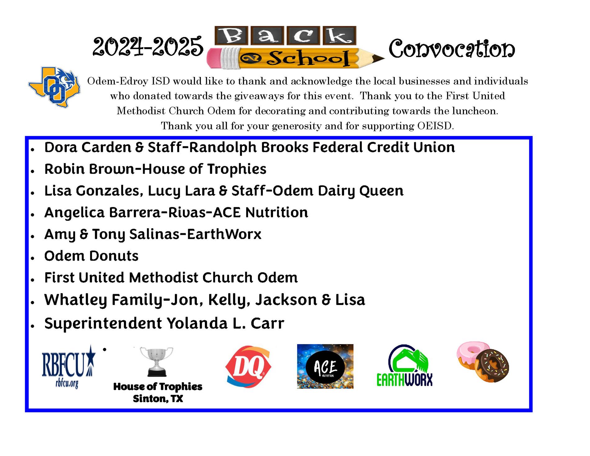 2024-2025 OEISD Back to School Sponsors-Thank you Flyer