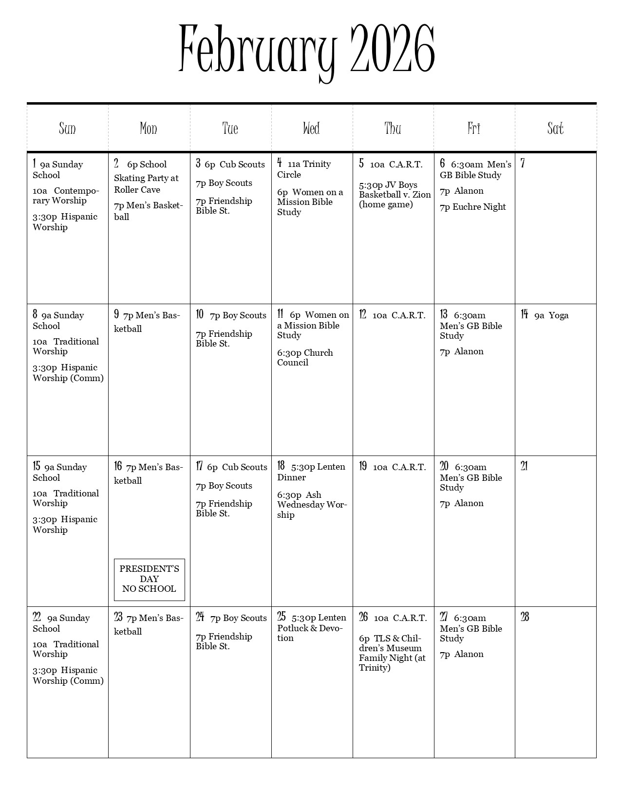 February 2026 Calendar