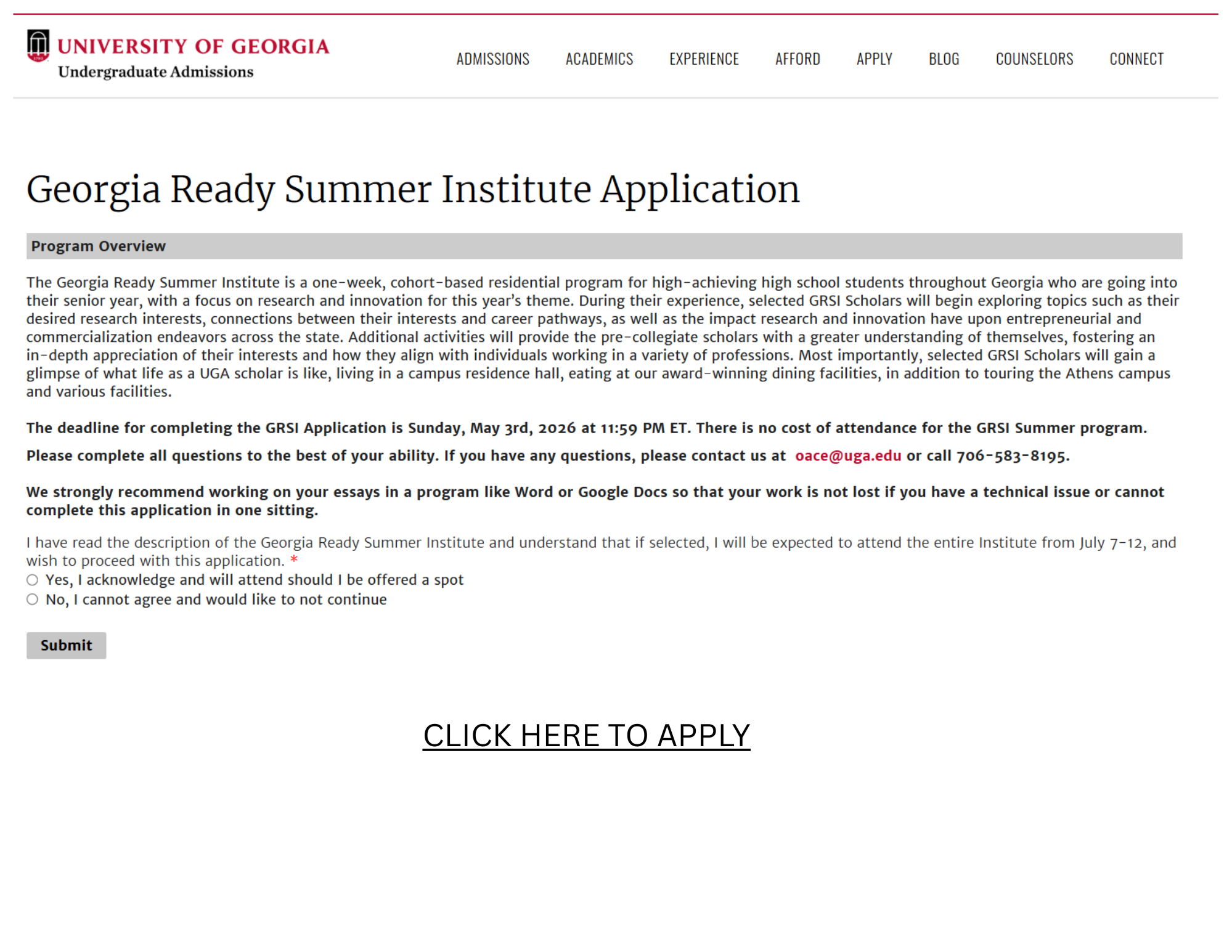 Georgia Ready Summer Institute for Rising Seniors 