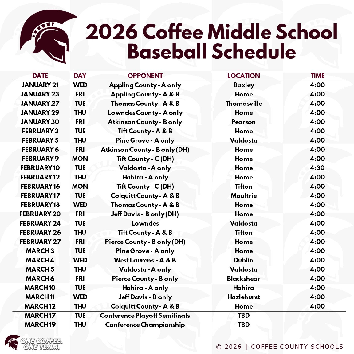 2026 CMS Baseball Schedule