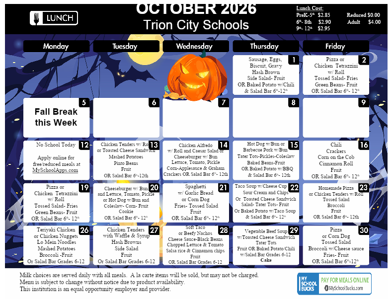 TCS LUNCH MENU: CLICK TO ACCESS READABLE TEXT