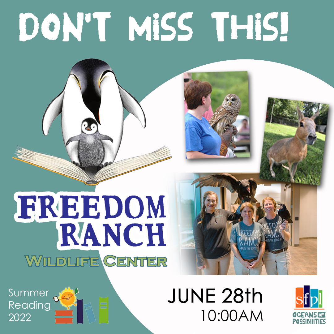 Freedom Ranch Wildlife Ambassadors Live at the library, Tuesday June 28th, 10:00 a.m.
