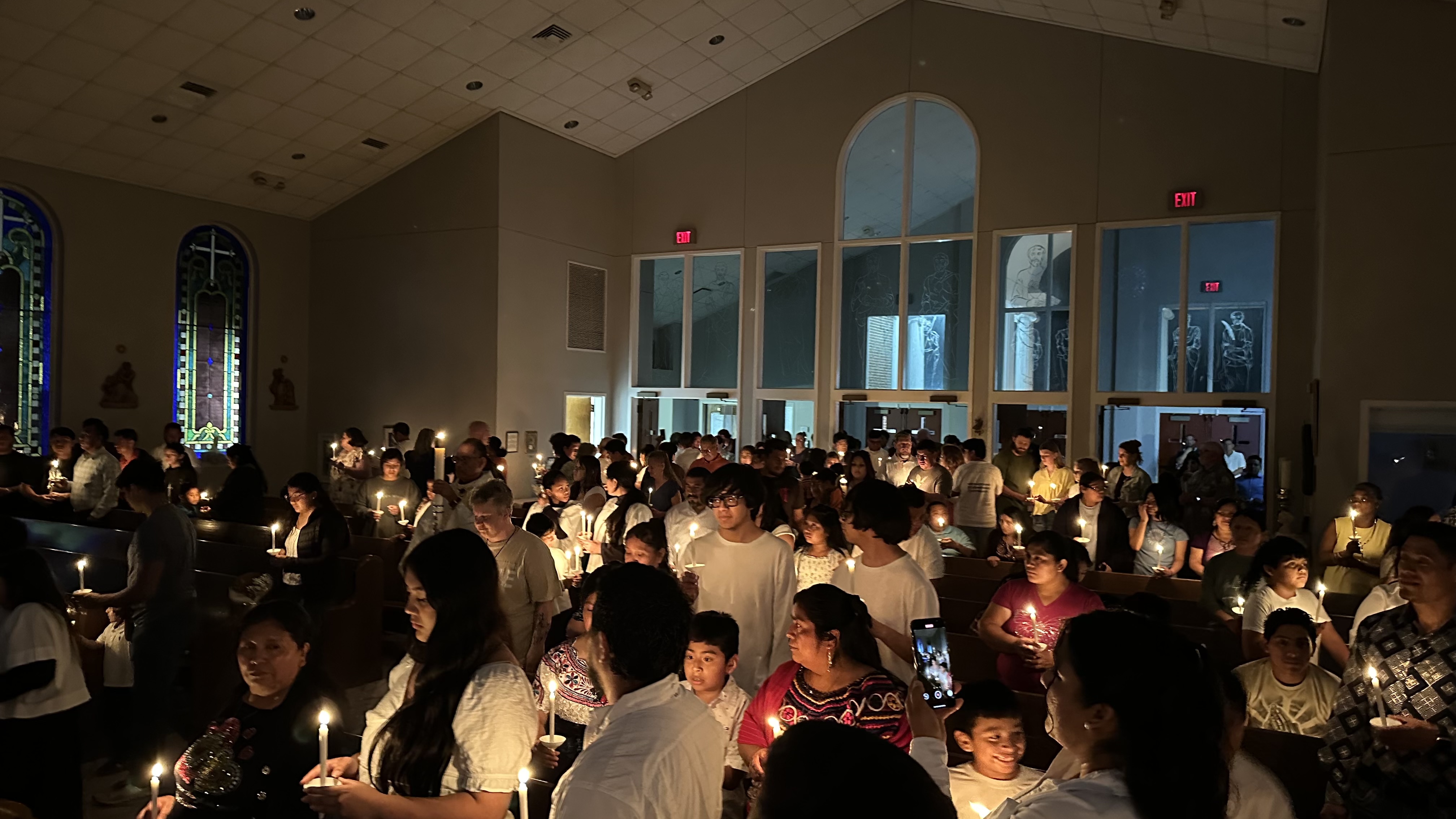 Church illuminated by candlelight