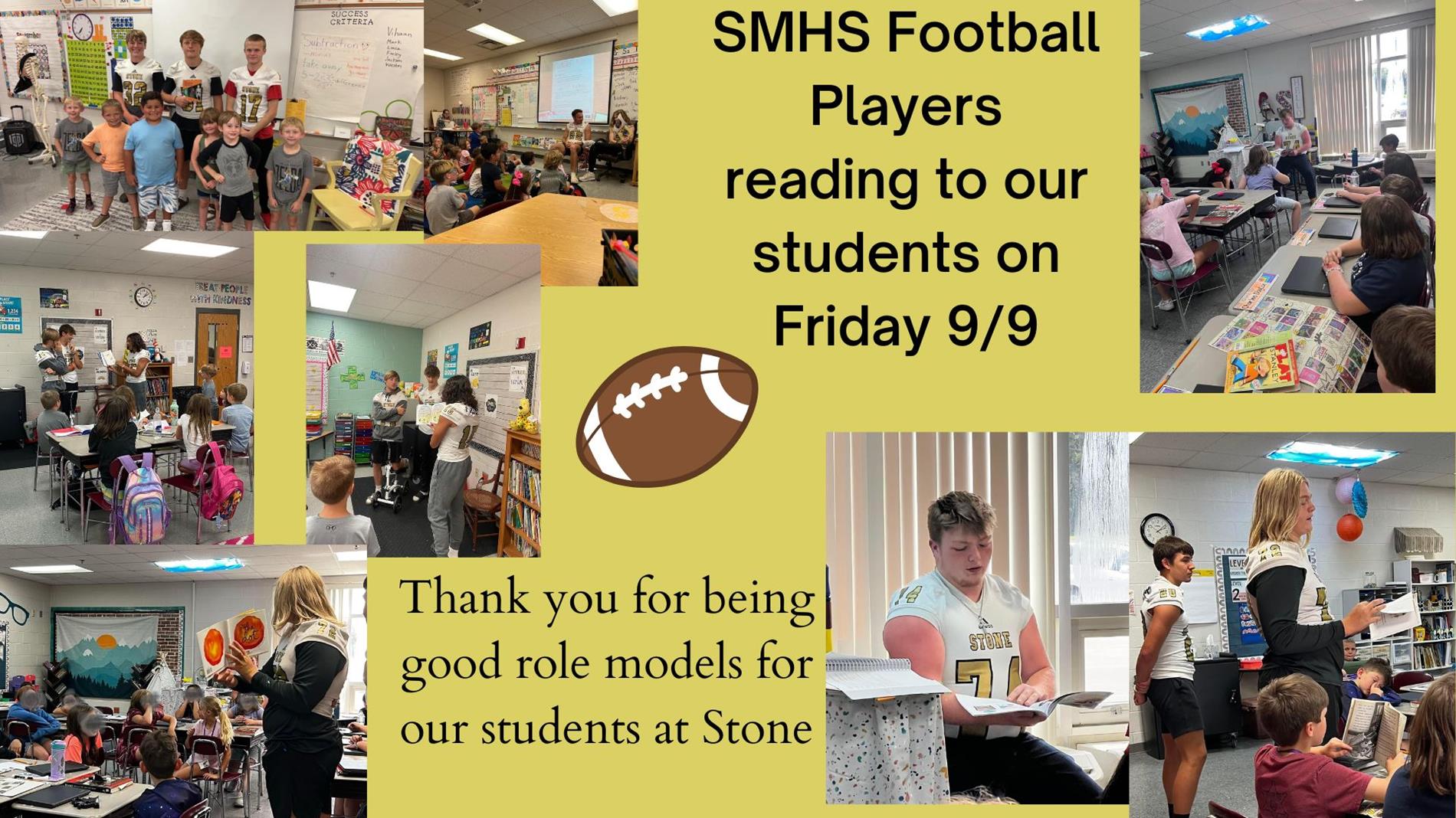 SMHS Football Players with the classes that they read to 