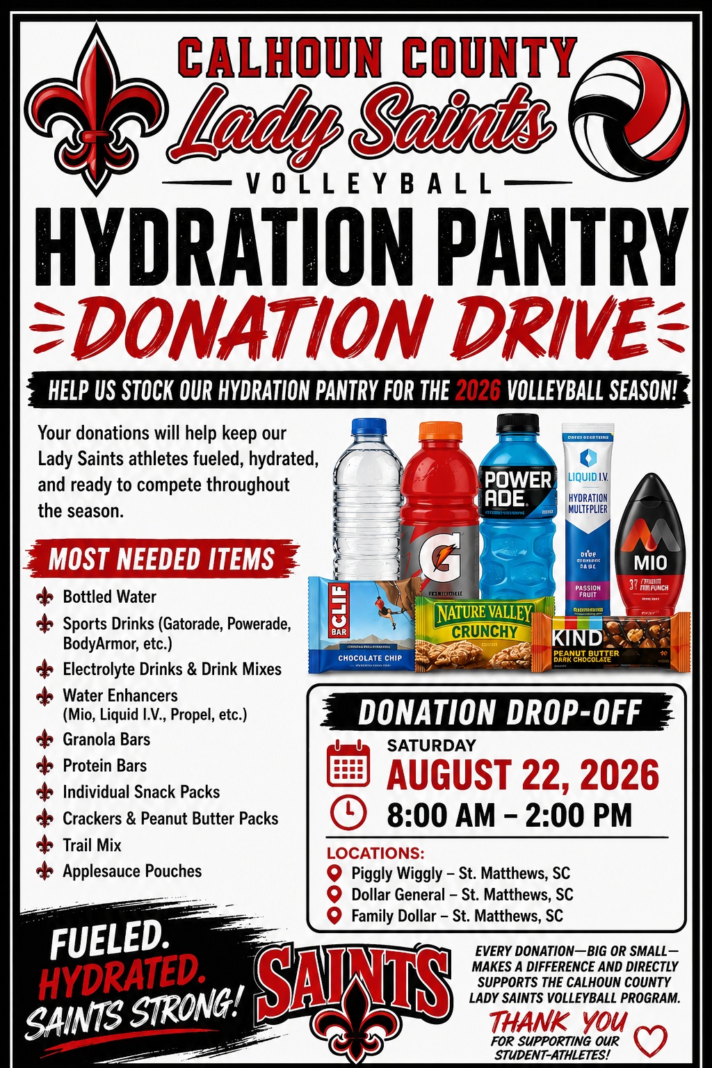 Saints Volleyball Hydration Drive