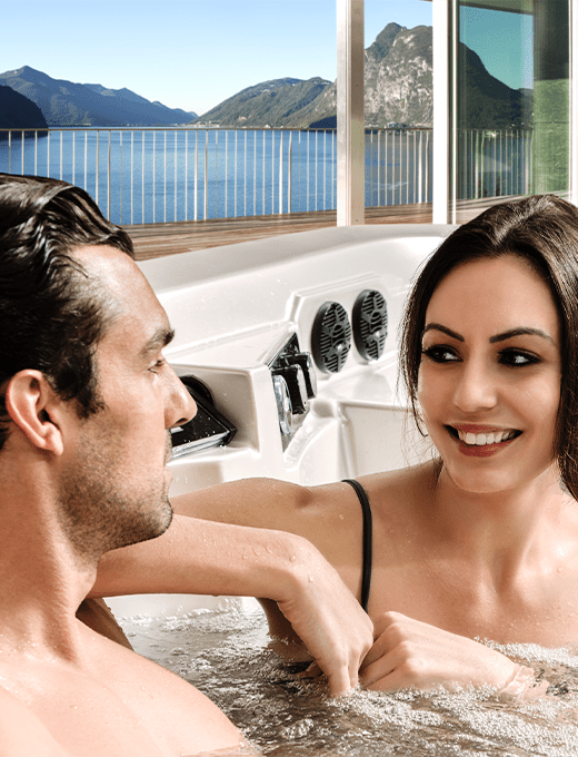 man and woman in hot tub