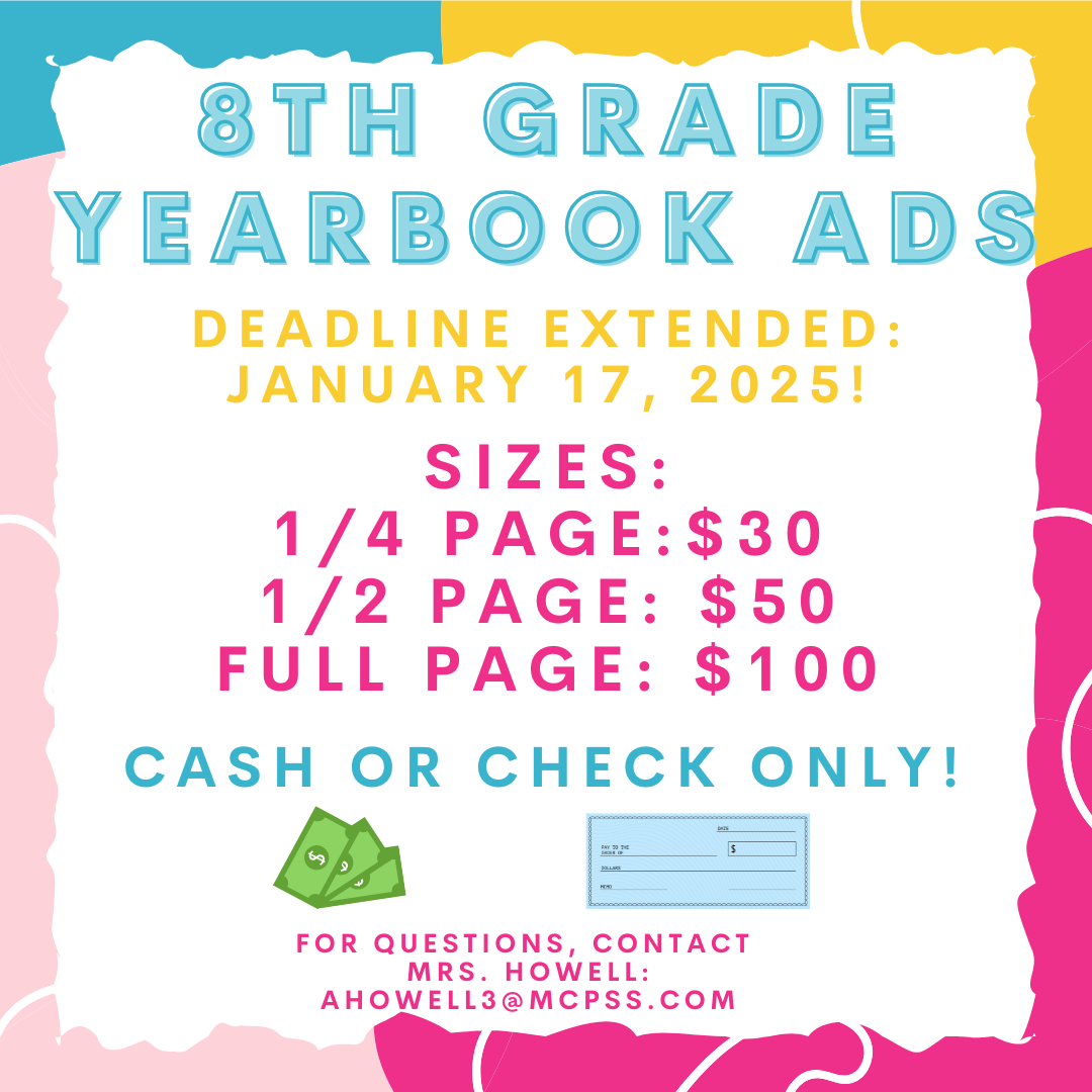 8th grade personal ad deadline is January 17, 2025