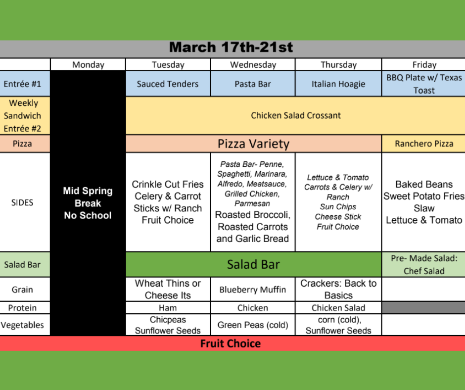 March Lunch Menu