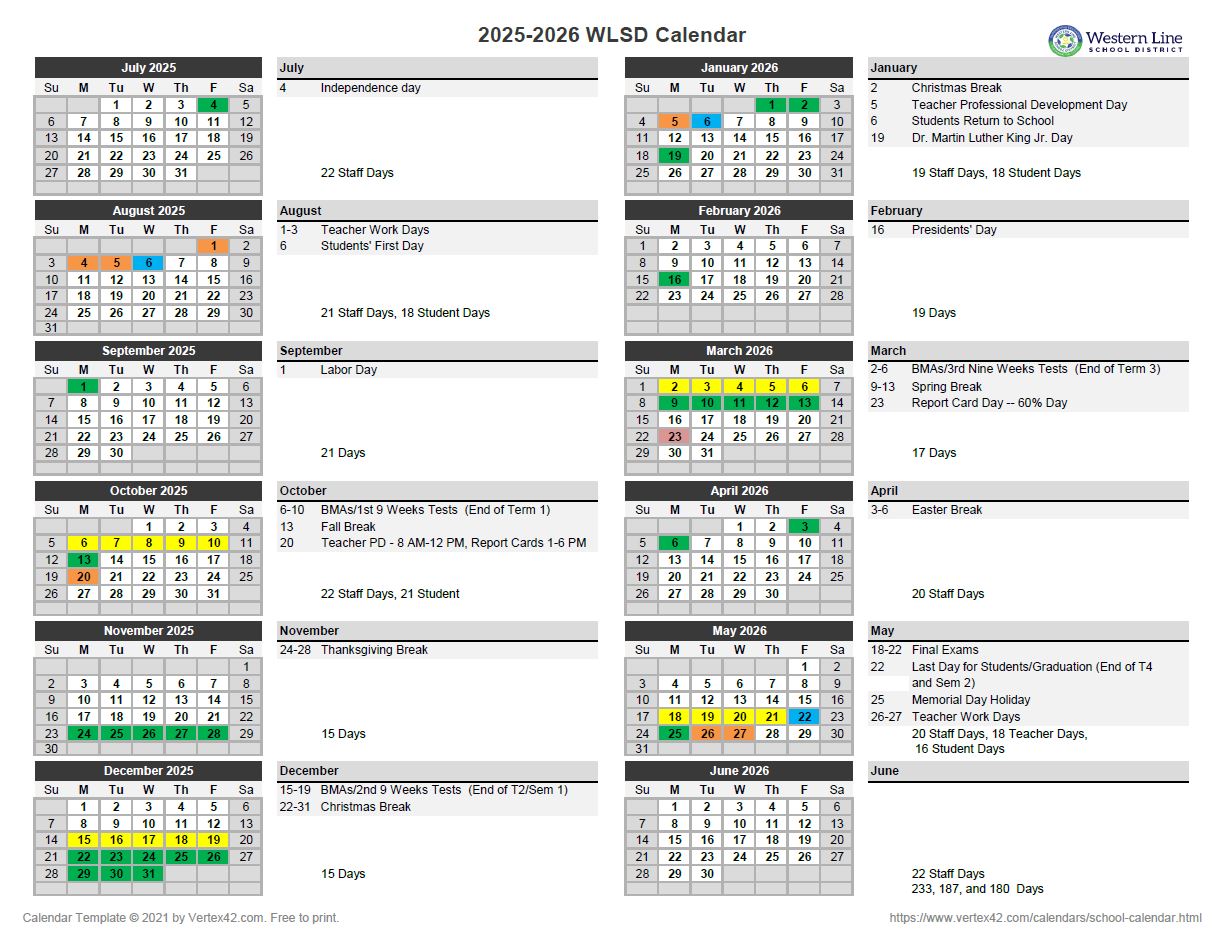 25-26 WLSD Calendar