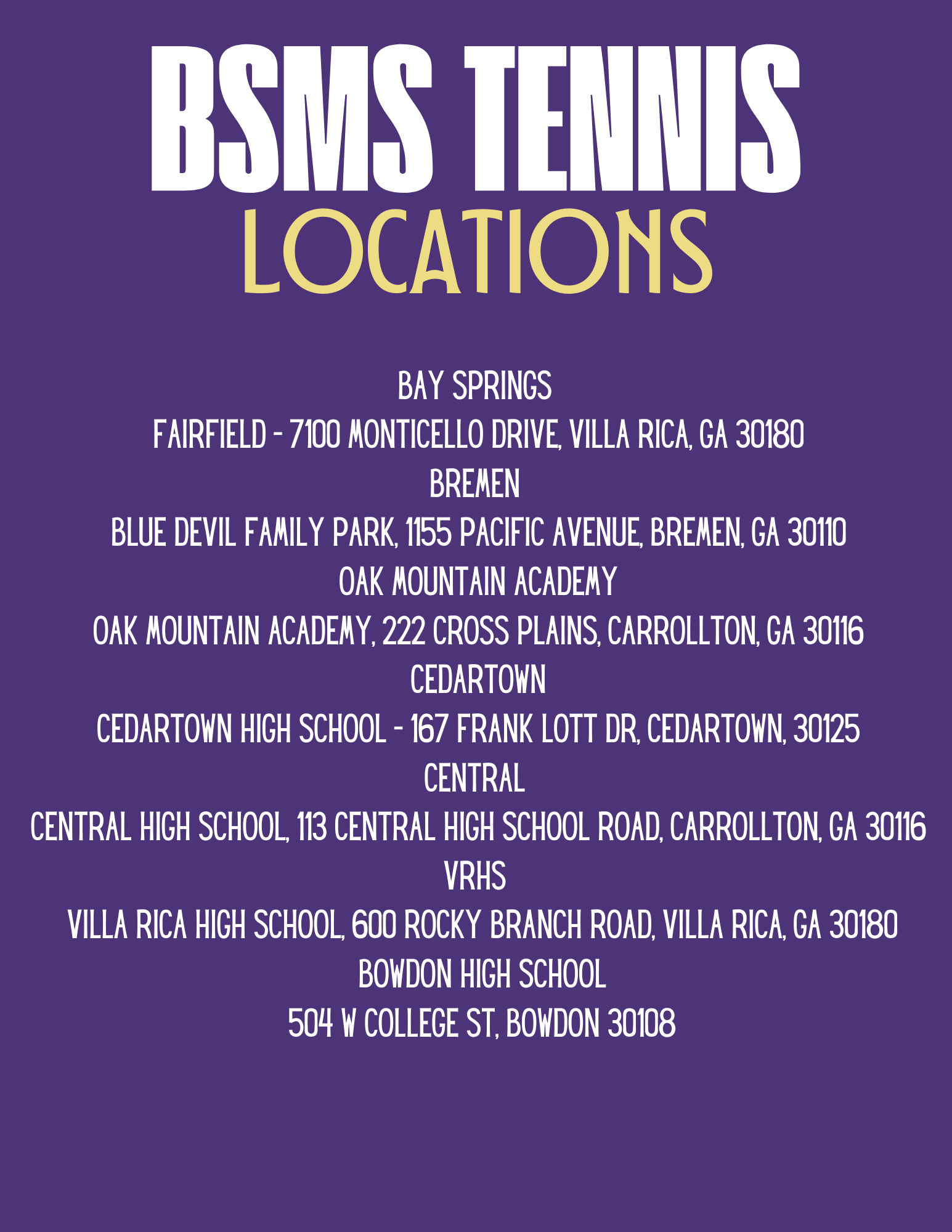 Tennis Court Locations 2025