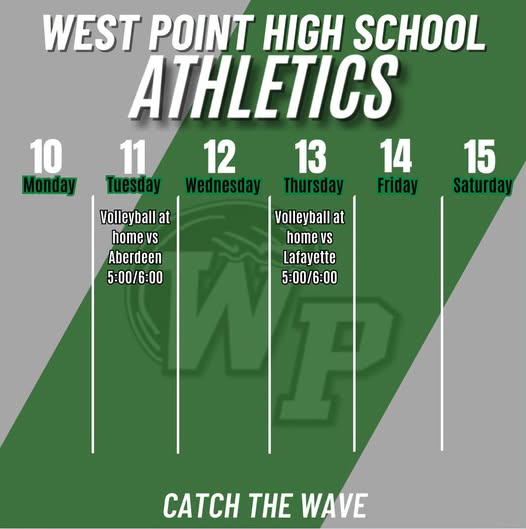 Catch the Wave upcoming West Point High School athletic events for August 10 through August 15, 2026