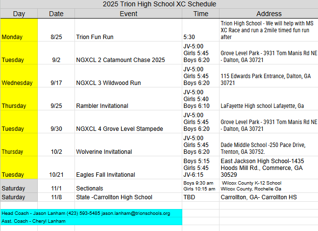 click to access schedule