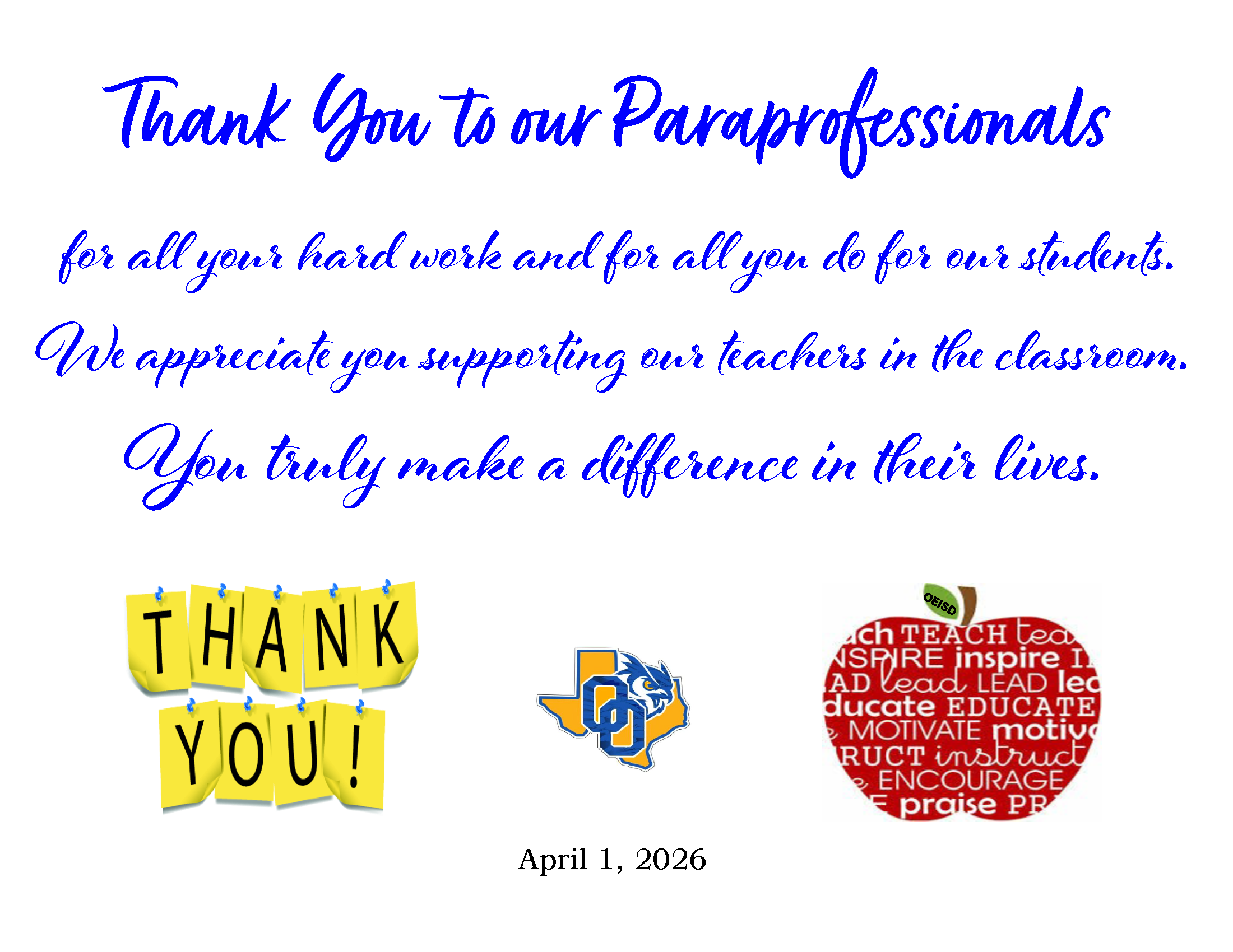 Paraprofessional Appreciation Message-2026 Flyer