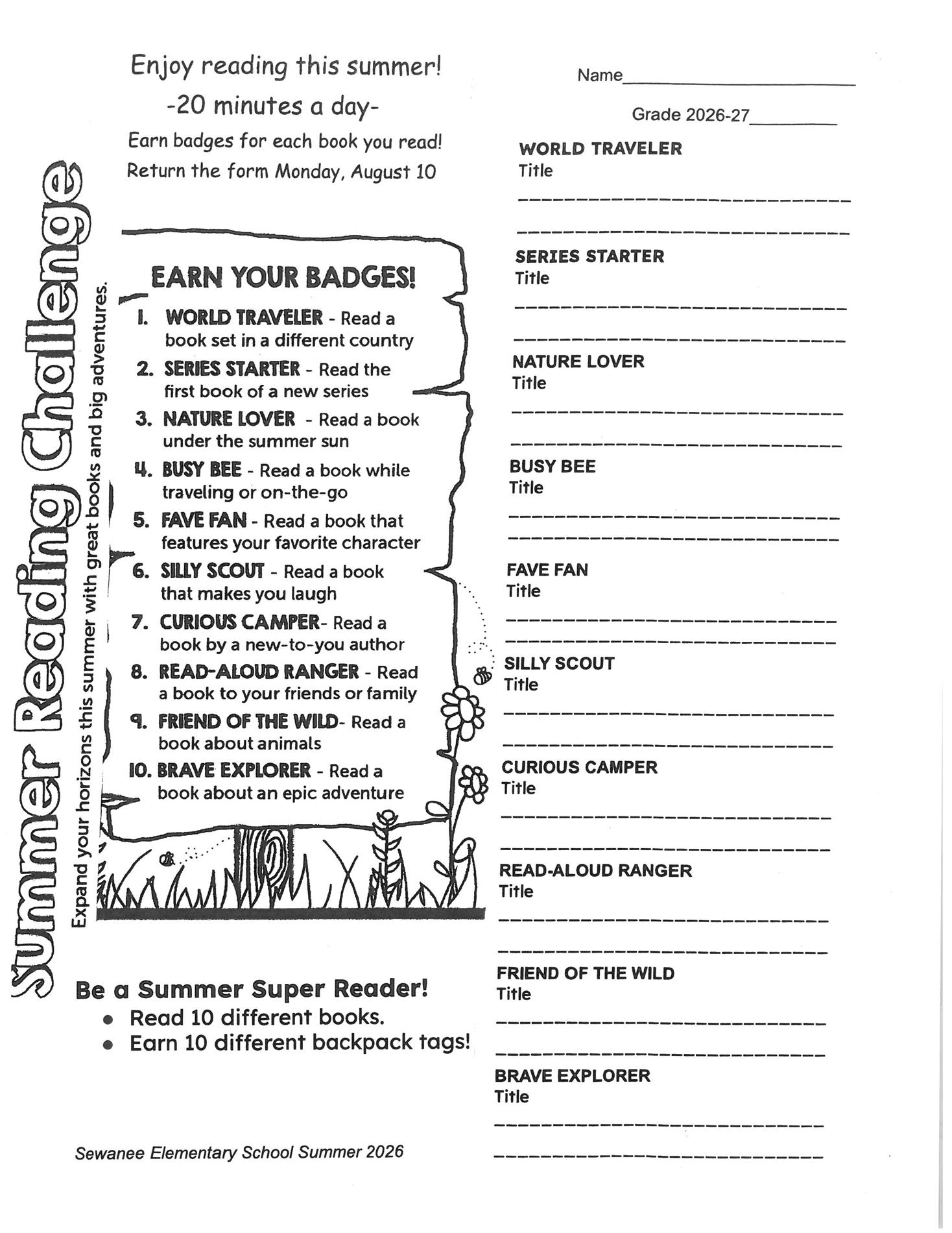 Summer Reading Challenge 2026 Form