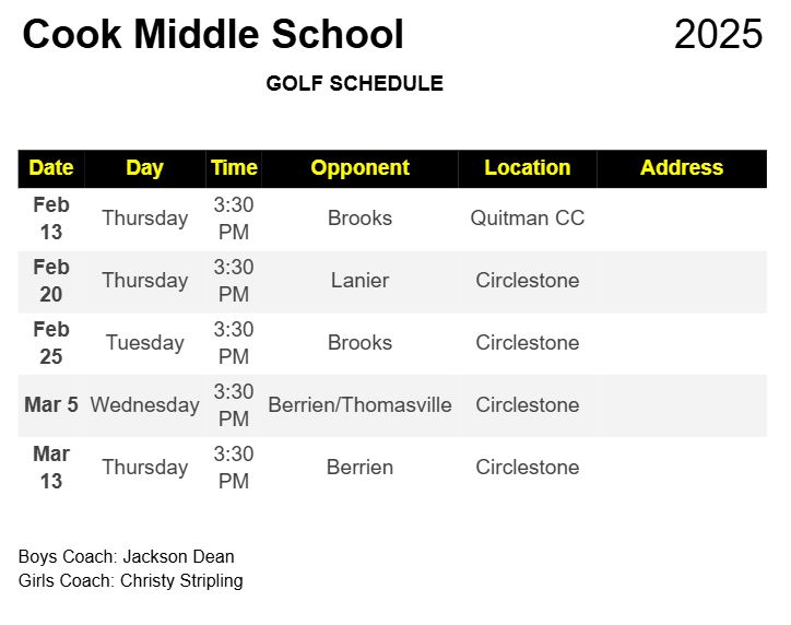 Golf Schedule