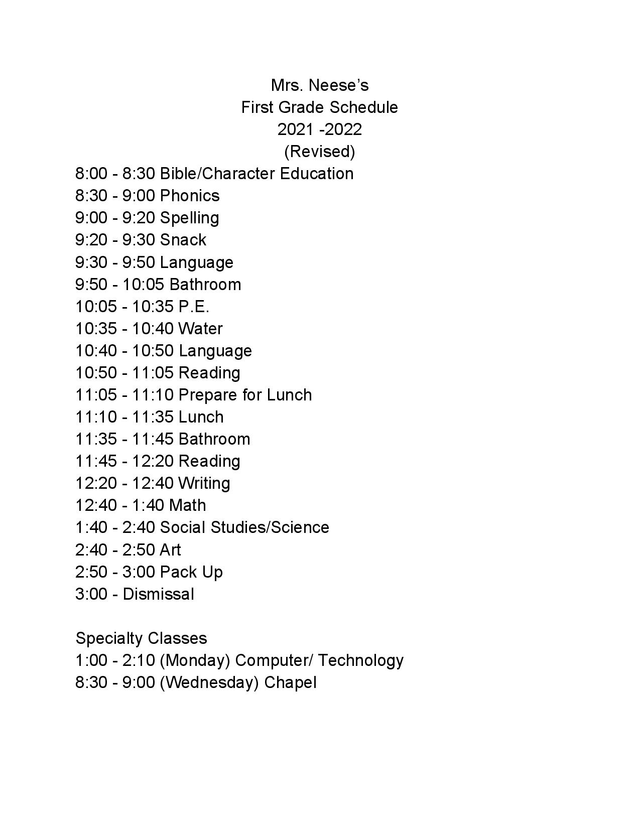 schedule schedule
