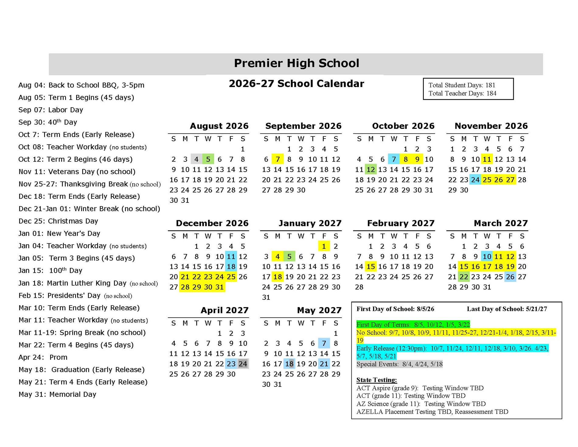 Calendar 2026-2027