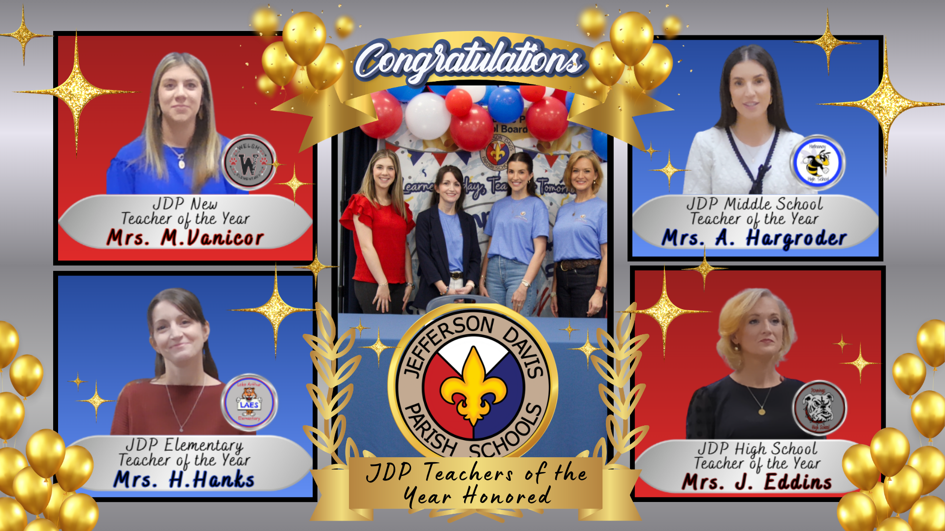 2025-2026 Jefferson Davis Parish Teachers of the Year honored at Educator Signing Day. 