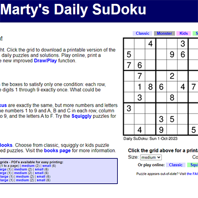 Daily Sudoku website