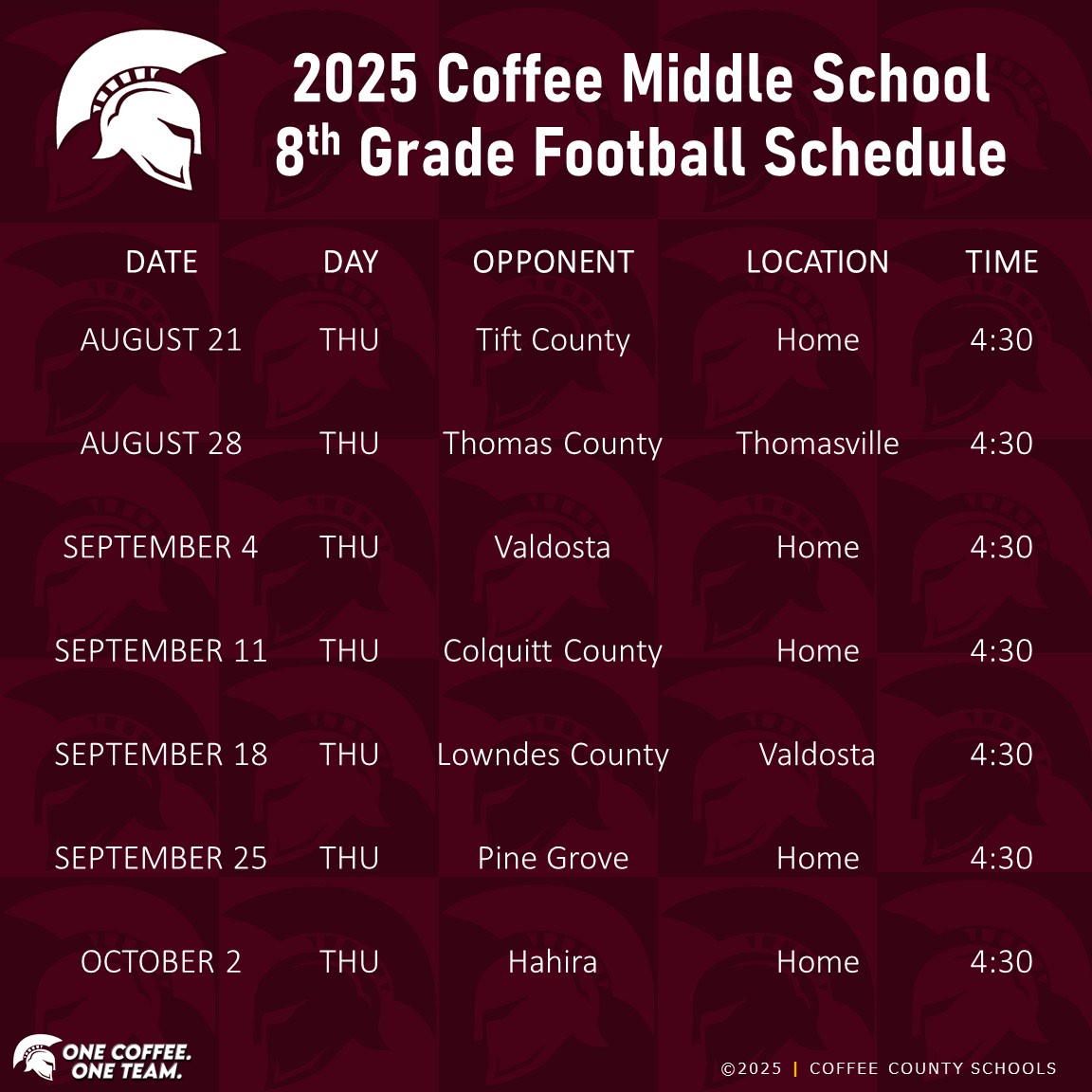 2025 CMS 8th Grade Football Schedule