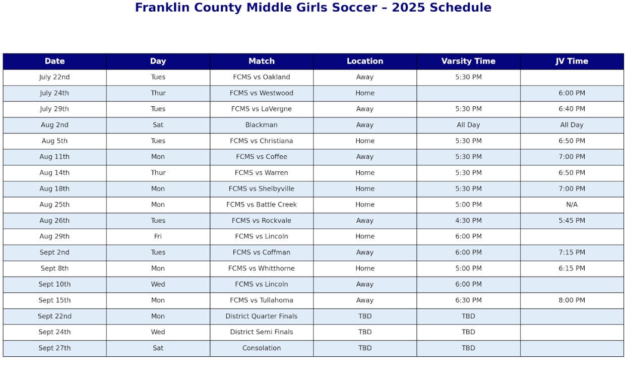 25-26 Soccer schedule