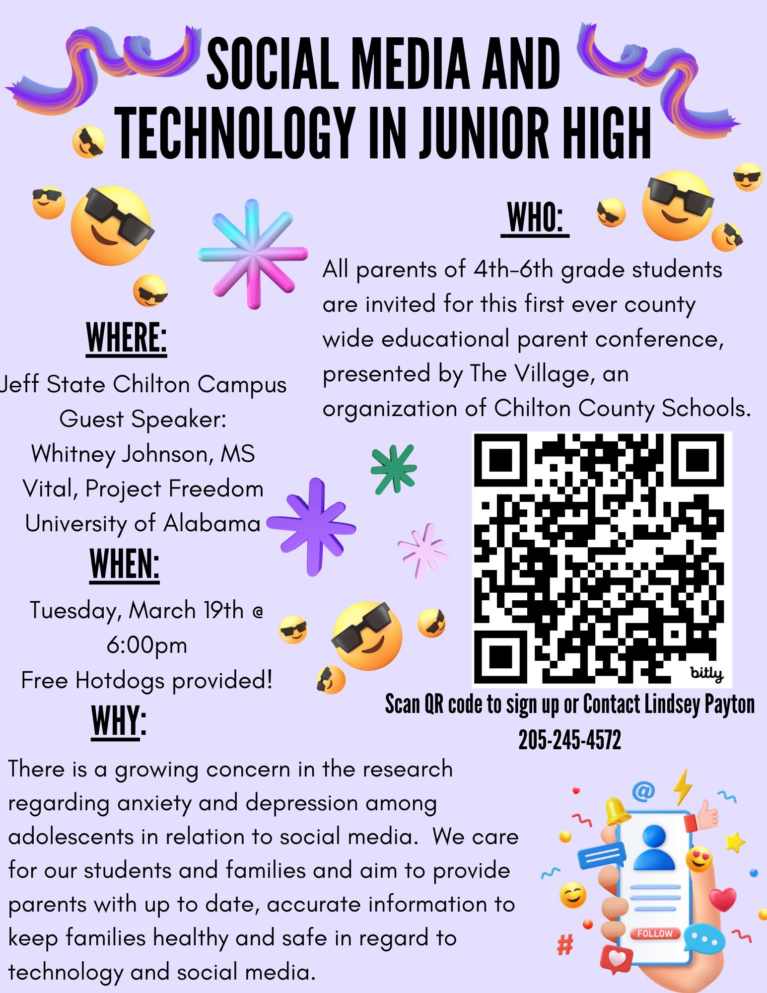 Social Media & Technology Use Awareness Event Flyer for Parents & 4th-6th Grade Students