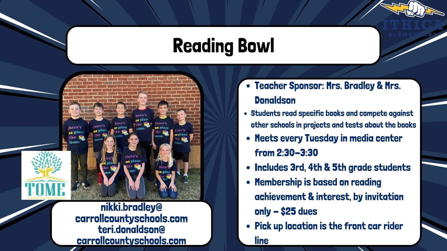 information about the reading bowl team