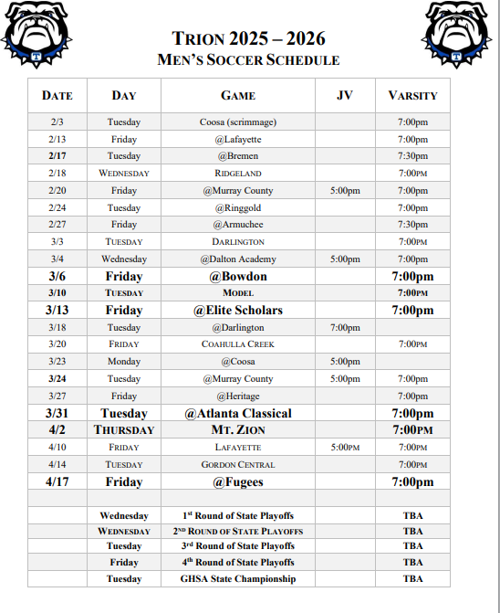 combined boys and girls soccer schedule