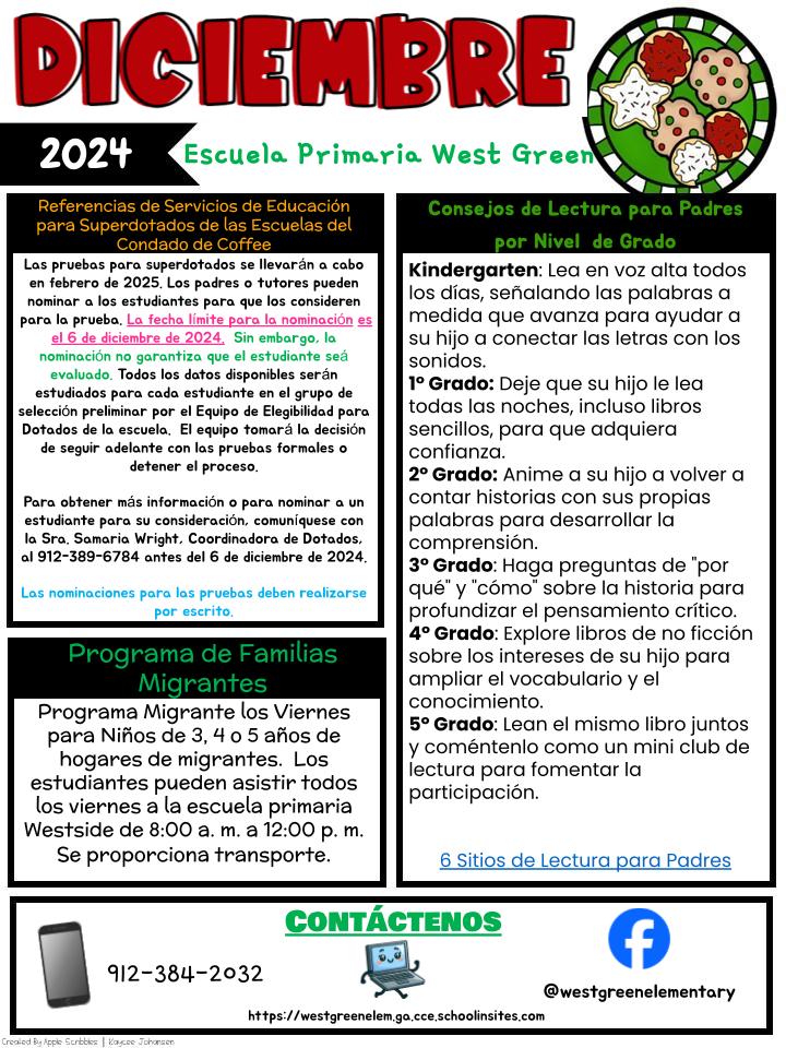 DECEMBER SCHOOL NEWSLETTER (SPANISH)