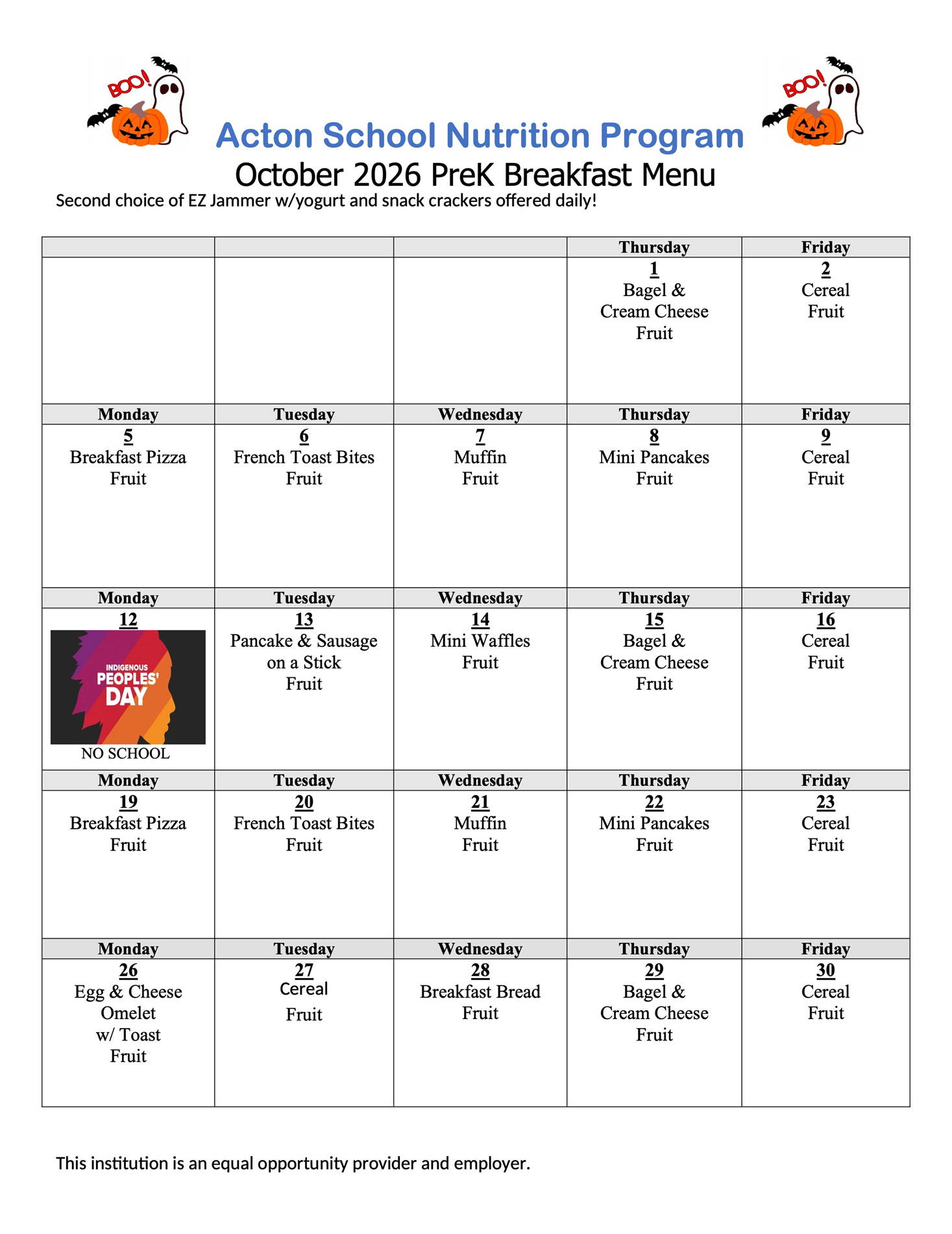 breakfast menu