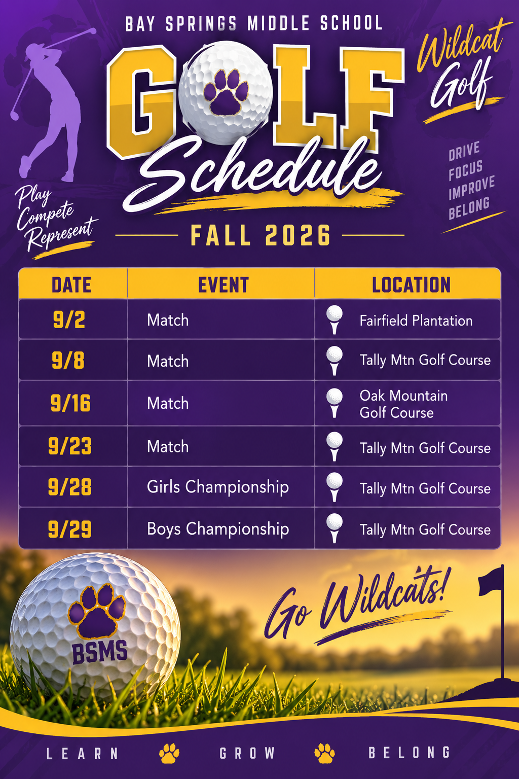 Golf Schedule 2026