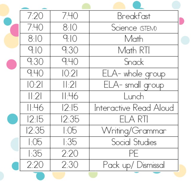 Schedule for 2024 school year