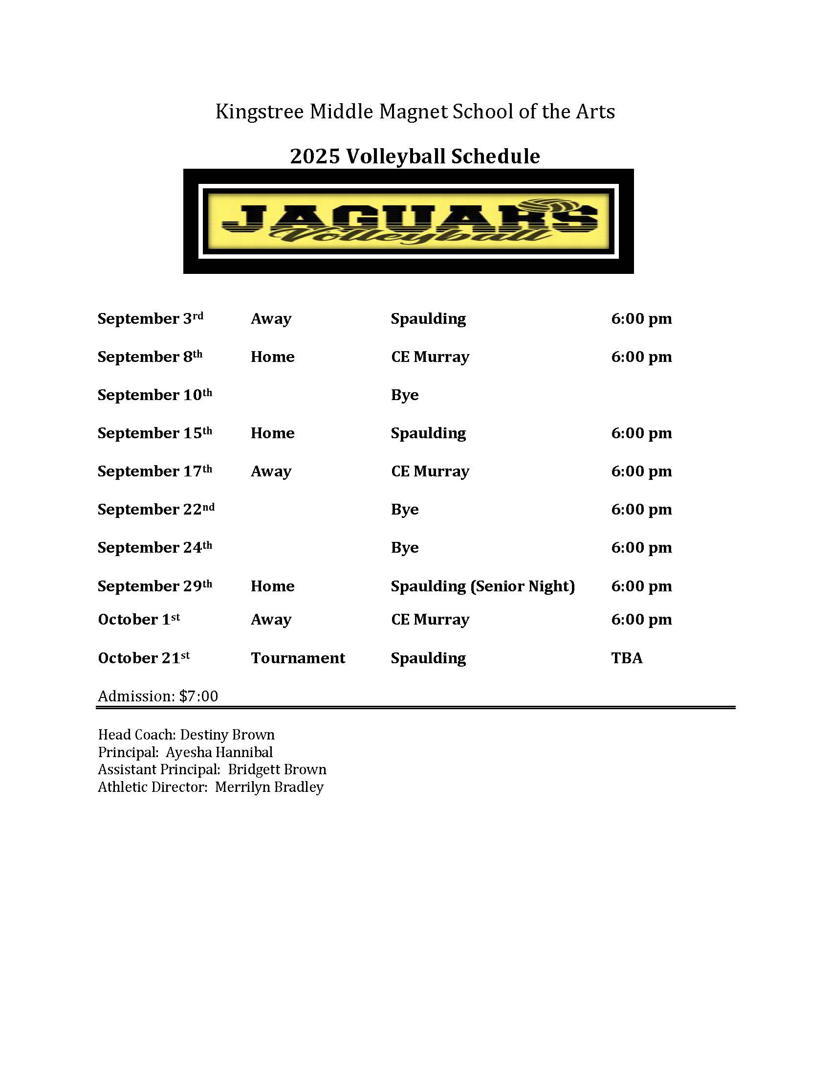 2025 KMMSA Volleyball Schedule